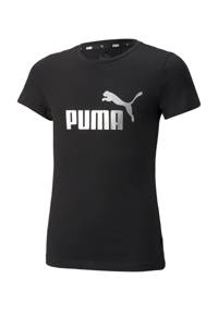 Zwarte meisjes Puma T-shirt van katoen met logo dessin, korte mouwen en ronde hals