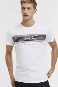 Witte heren JACK & JONES T-shirt van katoen met logo dessin, korte mouwen en ronde hals