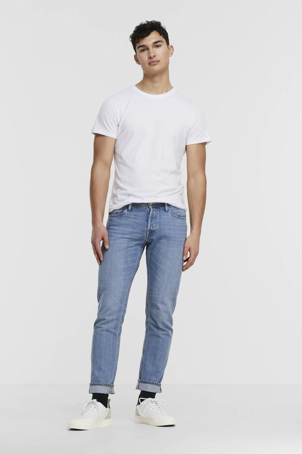 JACK & JONES JEANS INTELLIGENCE tapered fit jeans JJIMIKE JJORIGINAL blue denim