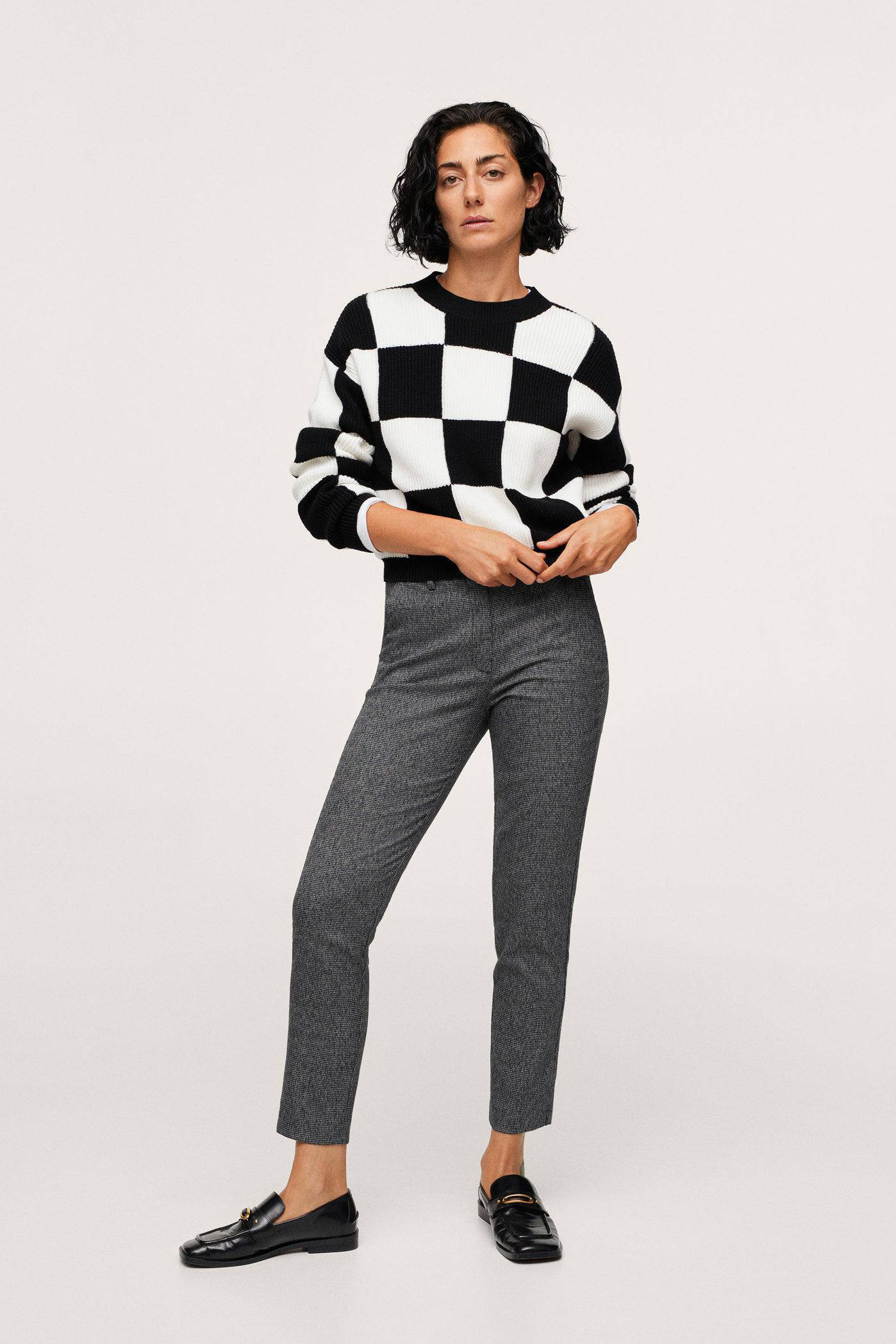 Mango geruite high waist skinny pantalon grijs | wehkamp