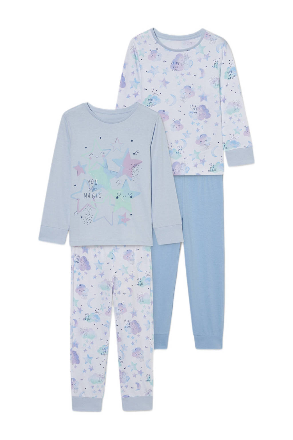 C&A pyjama - set van 2 met all over print lichtblauw, Lichtblauw