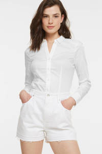Witte dames VERO MODA blouse van katoen met lange mouwen, klassieke kraag en knoopsluiting