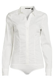 thumbnail: Witte dames VERO MODA blouse van katoen met lange mouwen, klassieke kraag en knoopsluiting