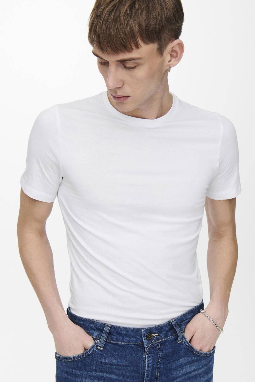 & slim fit T-shirt (set van 2) ONSBASIC white wehkamp