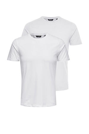slim fit T-shirt ONSBASIC (set van 2) wit