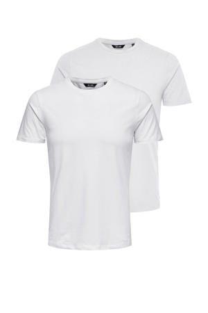 slim fit T-shirt ONSBASIC (set van 2) wit