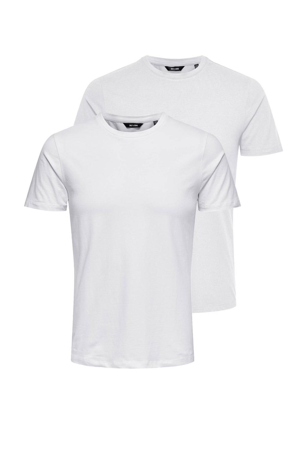 ONLY & SONS slim fit T-shirt ONSBASIC (set van 2) wit