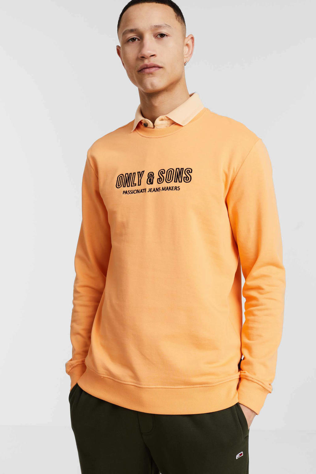 ONLY & SONS sweater ONSDIRK met logo papaya