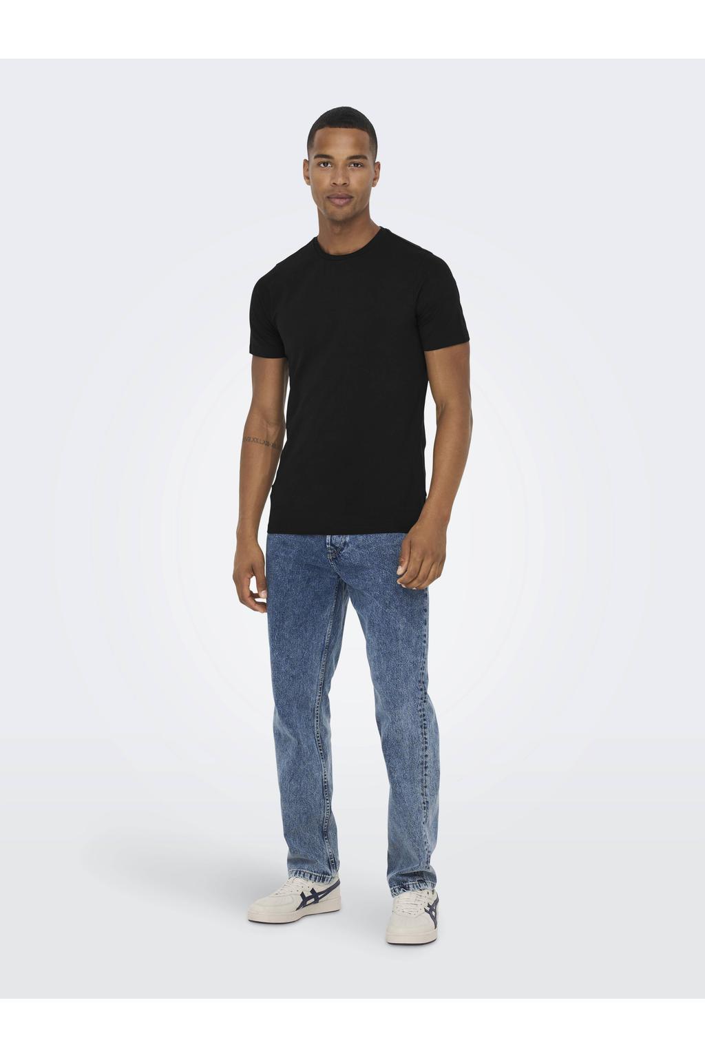 Set van 2 zwarte heren ONLY & SONS slim fit T-shirt van katoen met effen, korte mouwen en ronde hals