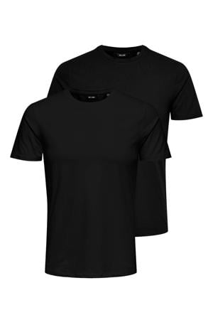slim fit T-shirt ONSBASIC (set van 2) zwart