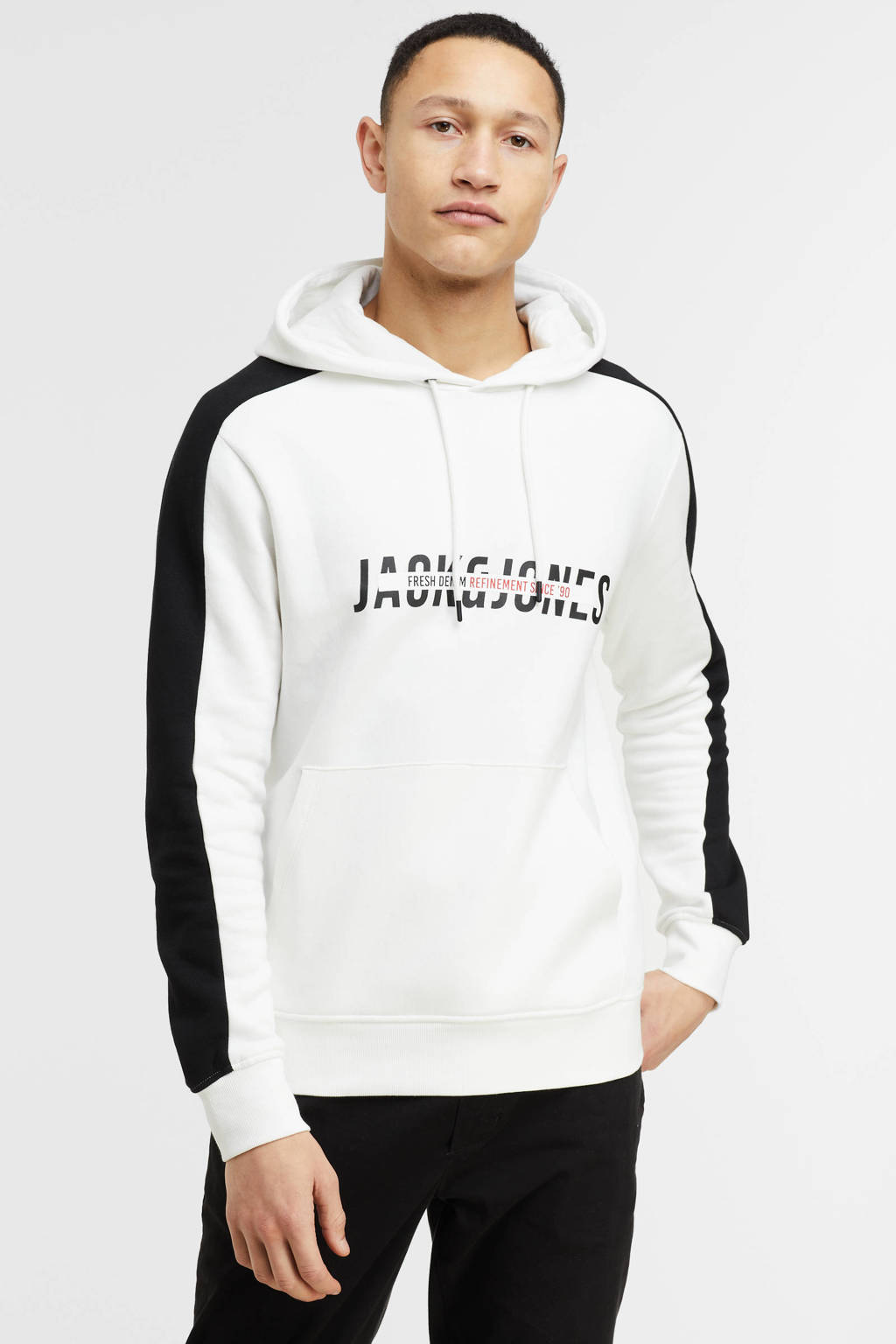 JACK & JONES hoodie JJCUT met contrastbies cloud dancer, Cloud dancer