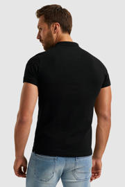 thumbnail: Zwarte heren PME Legend polo van stretchkatoen met logo dessin, korte mouwen, klassieke kraag en knoopsluiting