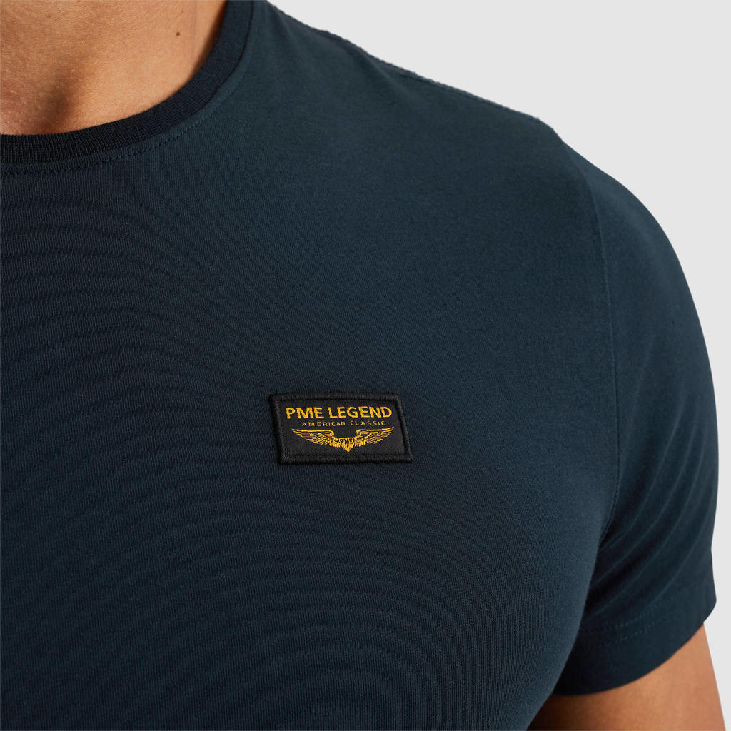 Blauwe heren PME Legend basic T-shirt van katoen met korte mouwen en ronde hals