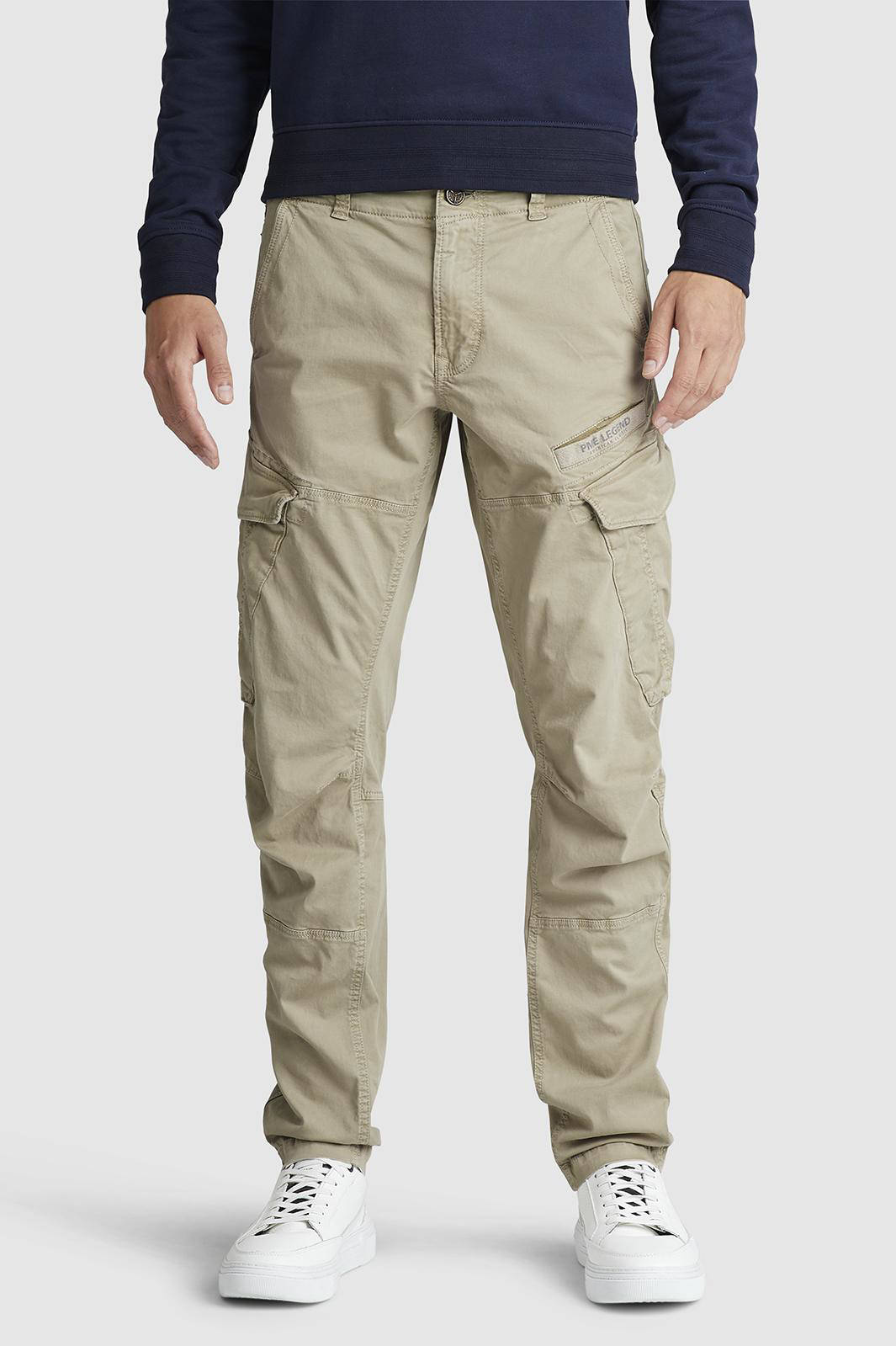 Witte Stretch Heren Cargo Broek met Bies - Black-Leo.nl