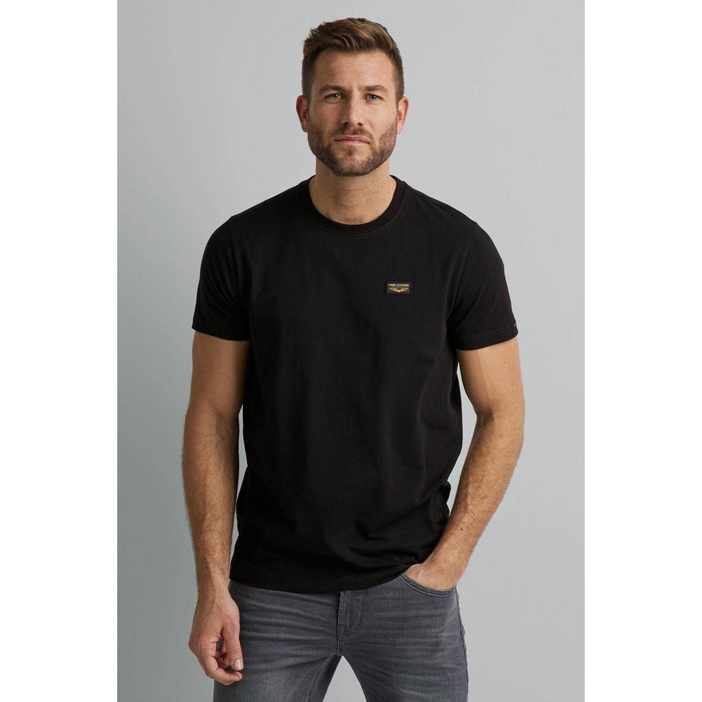 Zwarte heren PME Legend basic T-shirt van katoen met logo dessin, korte mouwen en ronde hals