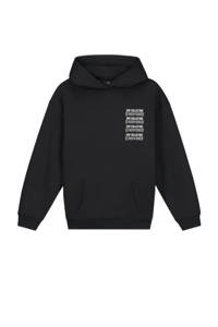 Zwarte jongens en meisjes NIK&NIK unisex hoodie Marly One van duurzame sweatstof met backprint en lange mouwen