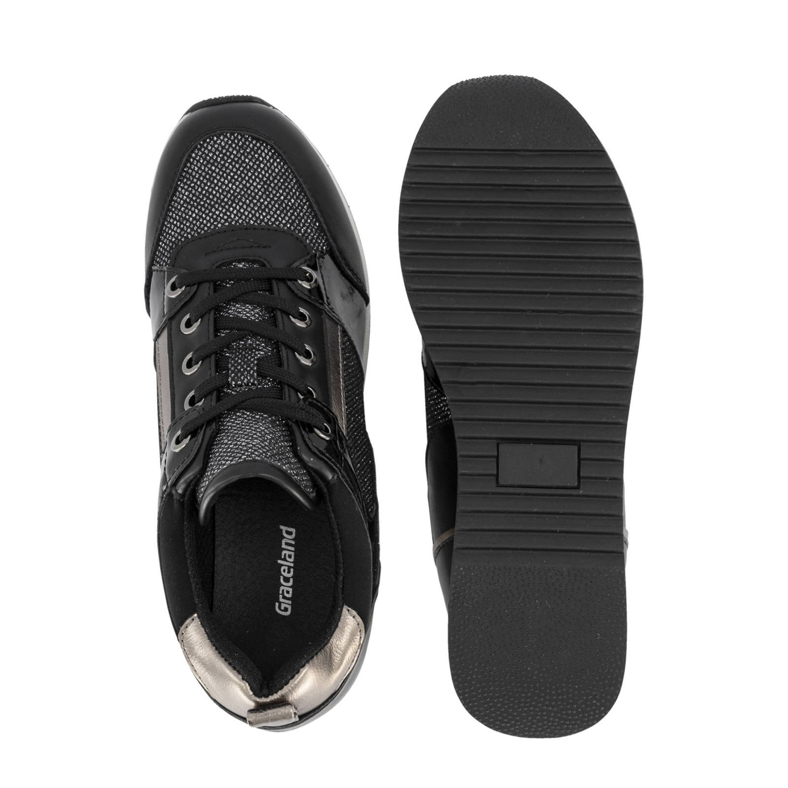 Graceland sneakers met panterprint zwart/goud - Schoenen.nl