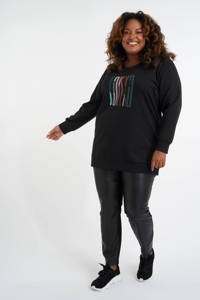 Zwart en multikleurige dames MS Mode sweater en pailletten met tekst print en lange mouwen