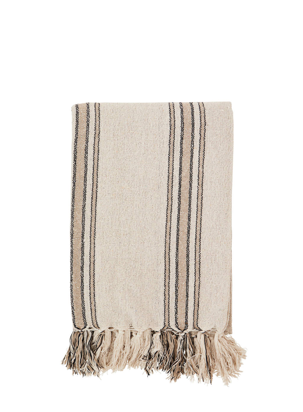 Madam Stoltz plaid (125x175 cm), ecru, zwart, zand