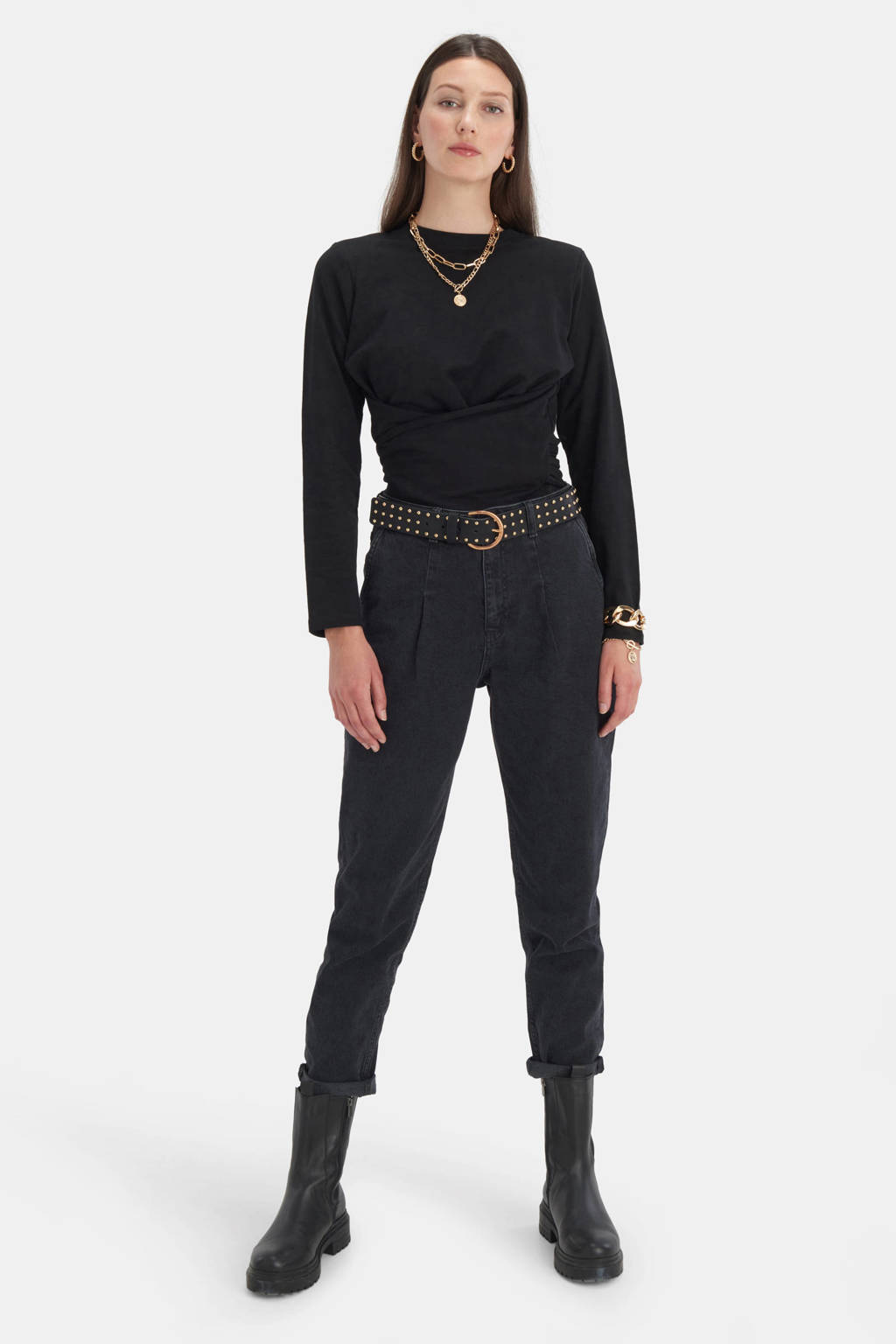 Zwarte dames Shoeby Eksept sweater Knotted van katoen met lange mouwen, ronde hals, striksluiting en knoopdetail