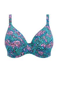 Elomi +size beugel bikinitop Electric Savannah met dierenprint blauw/roze/lila