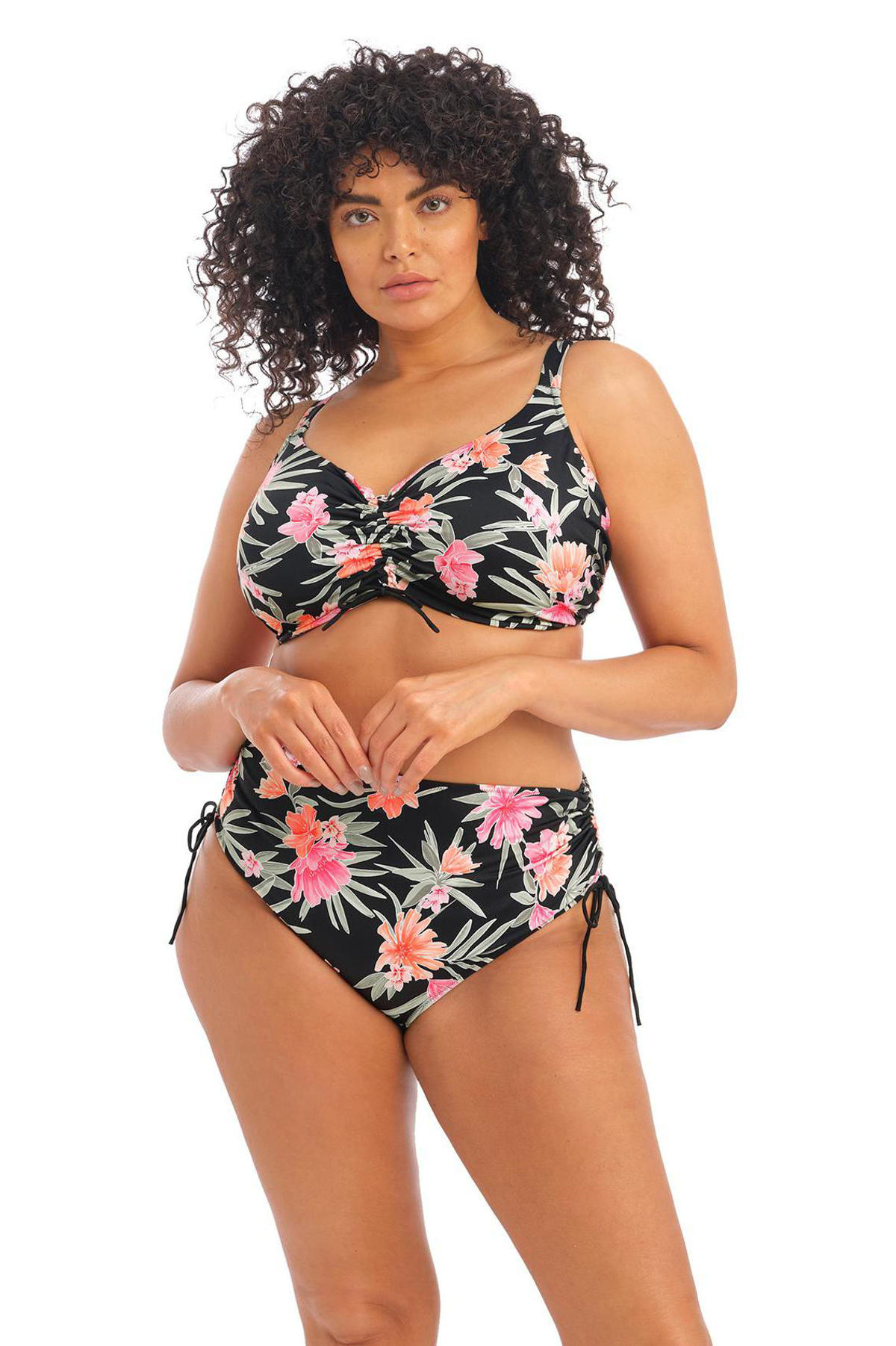 Nadruk Grof Ongewijzigd Elomi +size niet-voorgevormde gebloemde beugel bikinitop Dark Tropics zwart/koraal/groen  | wehkamp