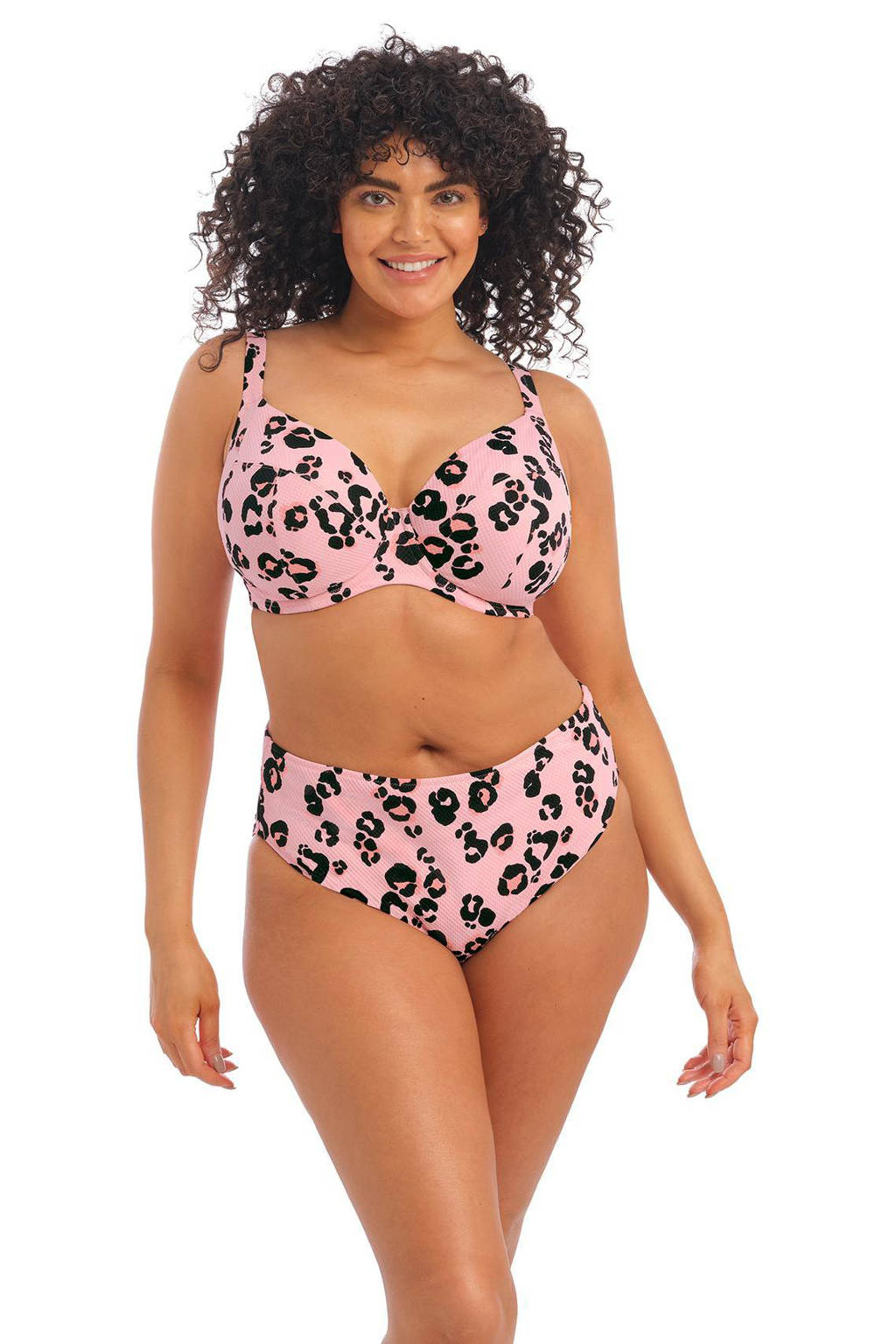 Elomi +size beugel bikinitop Kambuku met panterprint roze/zwart, Roze/zwart