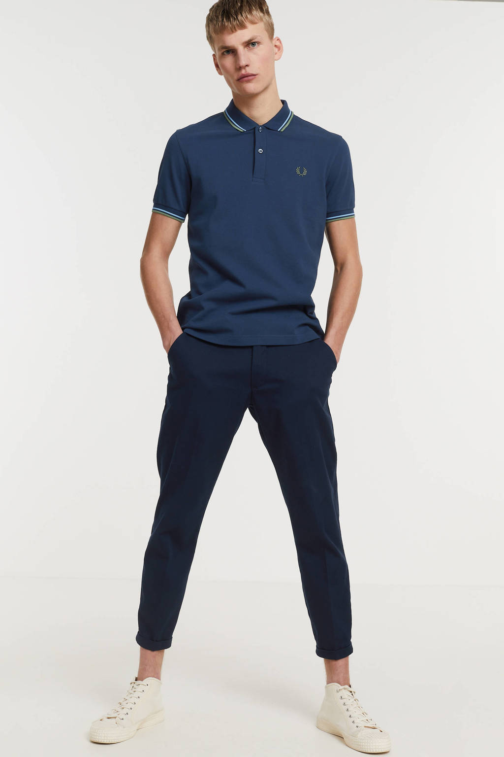Fred Perry regular fit polo Twin tipped met contrastbies donkerblauw