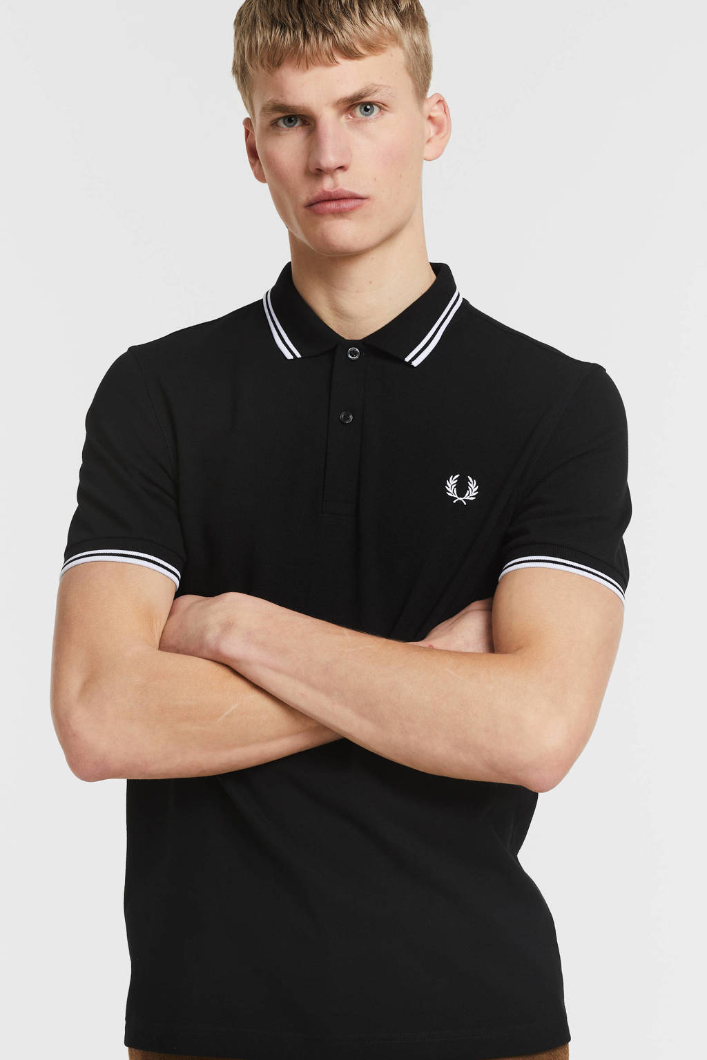 Fred Perry regular fit polo Twin tipped met contrastbies black/white