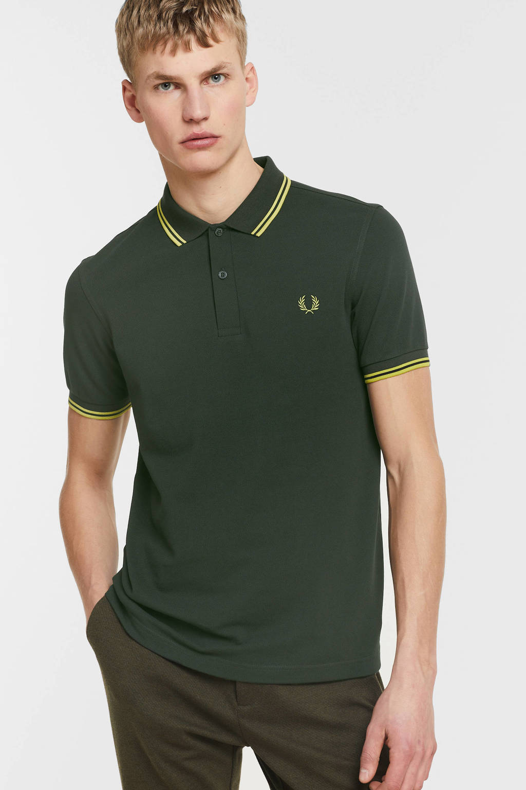 Fred Perry regular fit polo Twin tipped met contrastbies britgreen/citron
