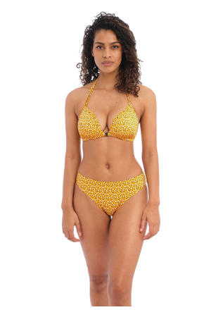 triangel bikinitop Cala Palma met all over print en voorsluiting geel/zwart
