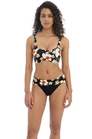 gebloemd omslag bikinibroekje Havana Sunrise zwart/wit/geel
