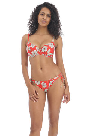 gebloemde beugel bikinitop Hibiscus Beach rood/wit