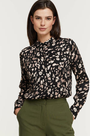 blouse Dreiser met all over print zwart/beige