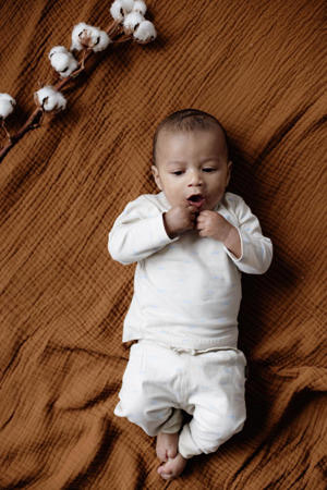 newborn baby broek Cedric met all over print ecru/lichtblauw