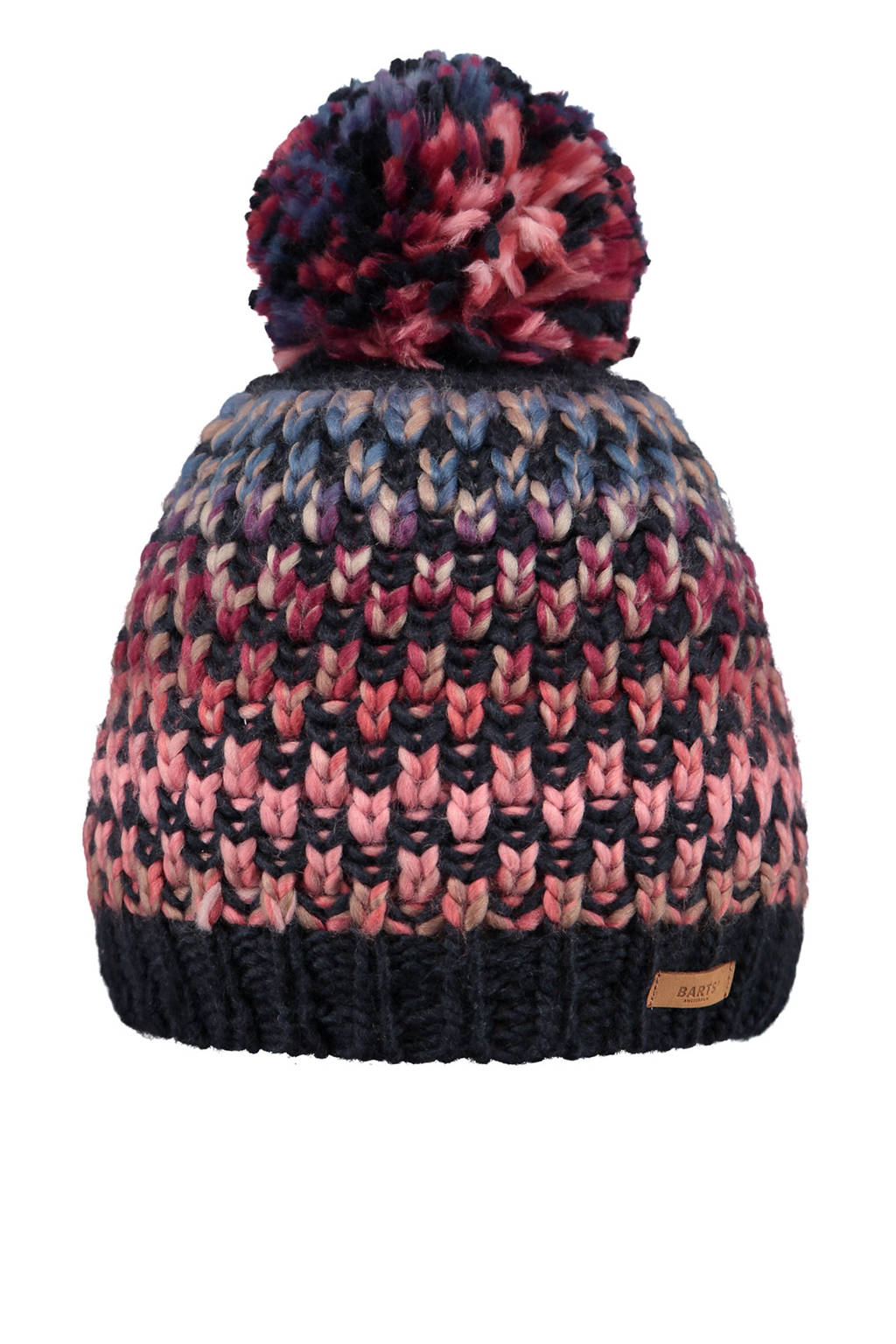 Barts muts Nicole met pompon zwart/roze, Zwart/roze