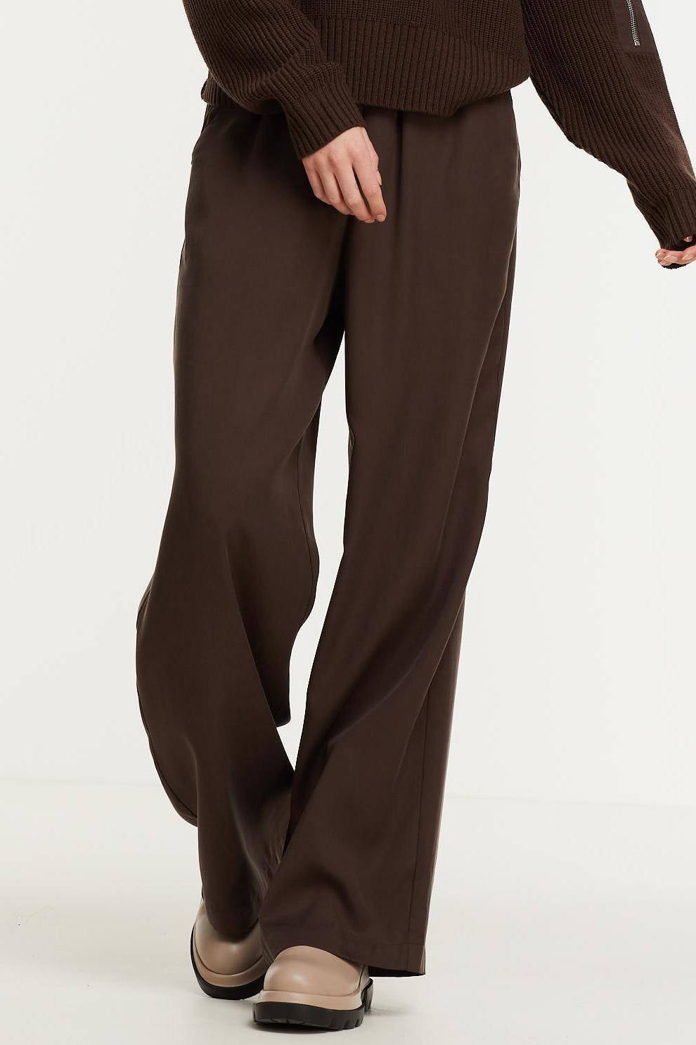bruine high waist broek met wijde pijpen prima trousers