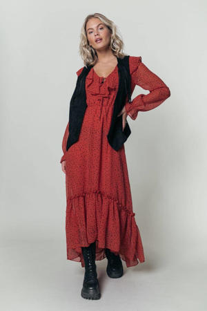 gebloemde semi-transparante maxi jurk Penny Ditzy rood/ zwart