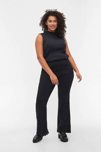Zwarte dames Zizzi high waist flared broek van viscose met elastische tailleband