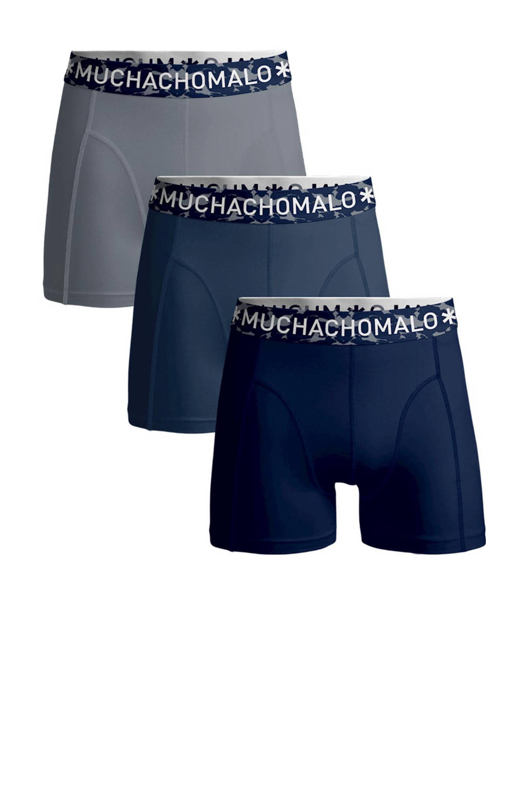 Muchachomalo boxershort Solid - set van 3 d.blauw/blauw/grijs, D.blauw/blauw/grijs