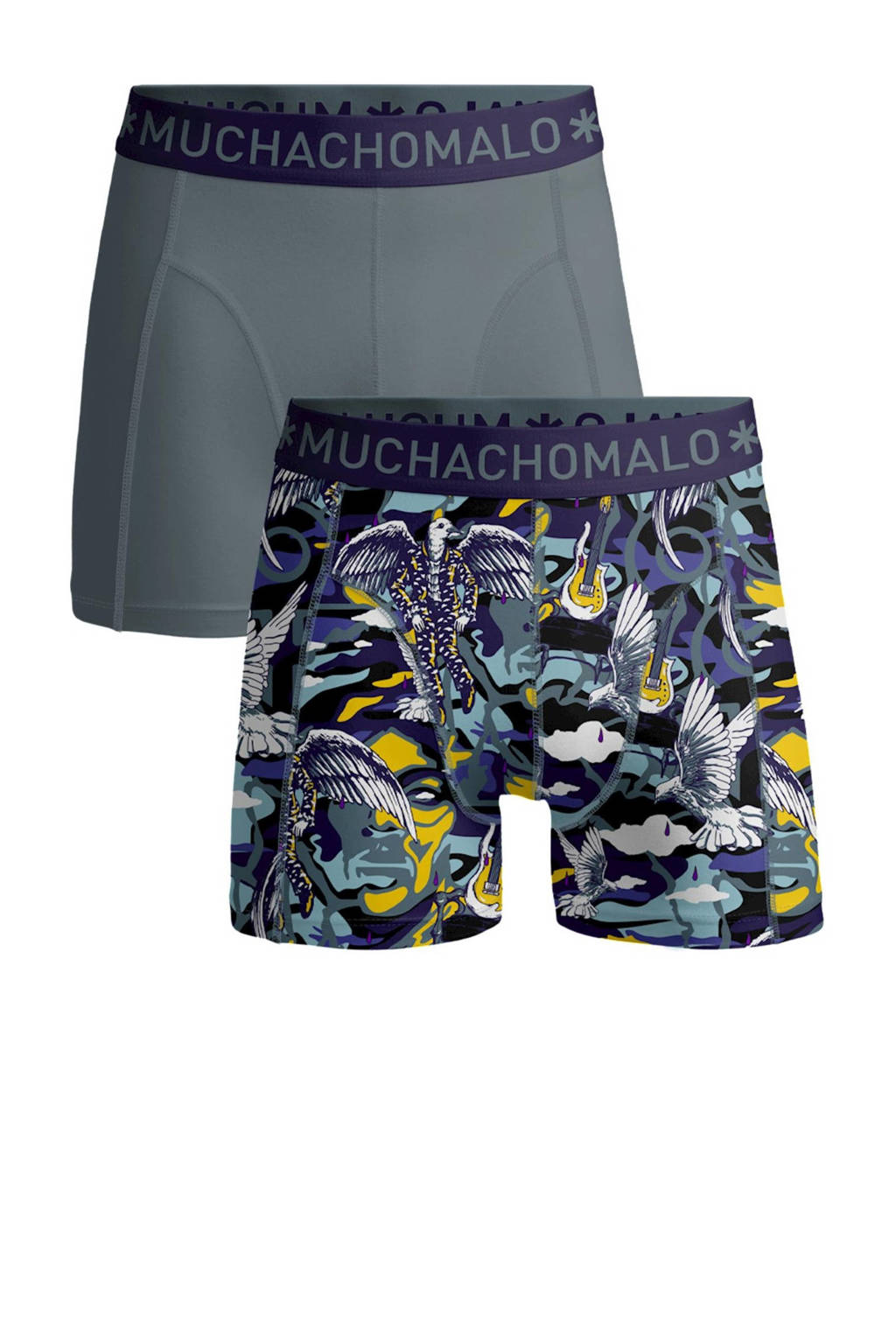 Muchachomalo boxershort Price Guns n roses - set van 2 grijs/blauw, Grijs/blauw