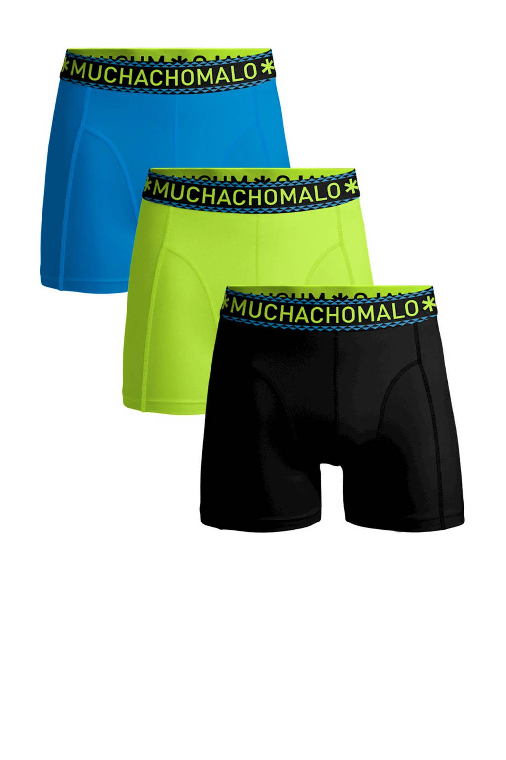Muchachomalo boxershort Solid - set van 3 zwart/neon groen/blauw
