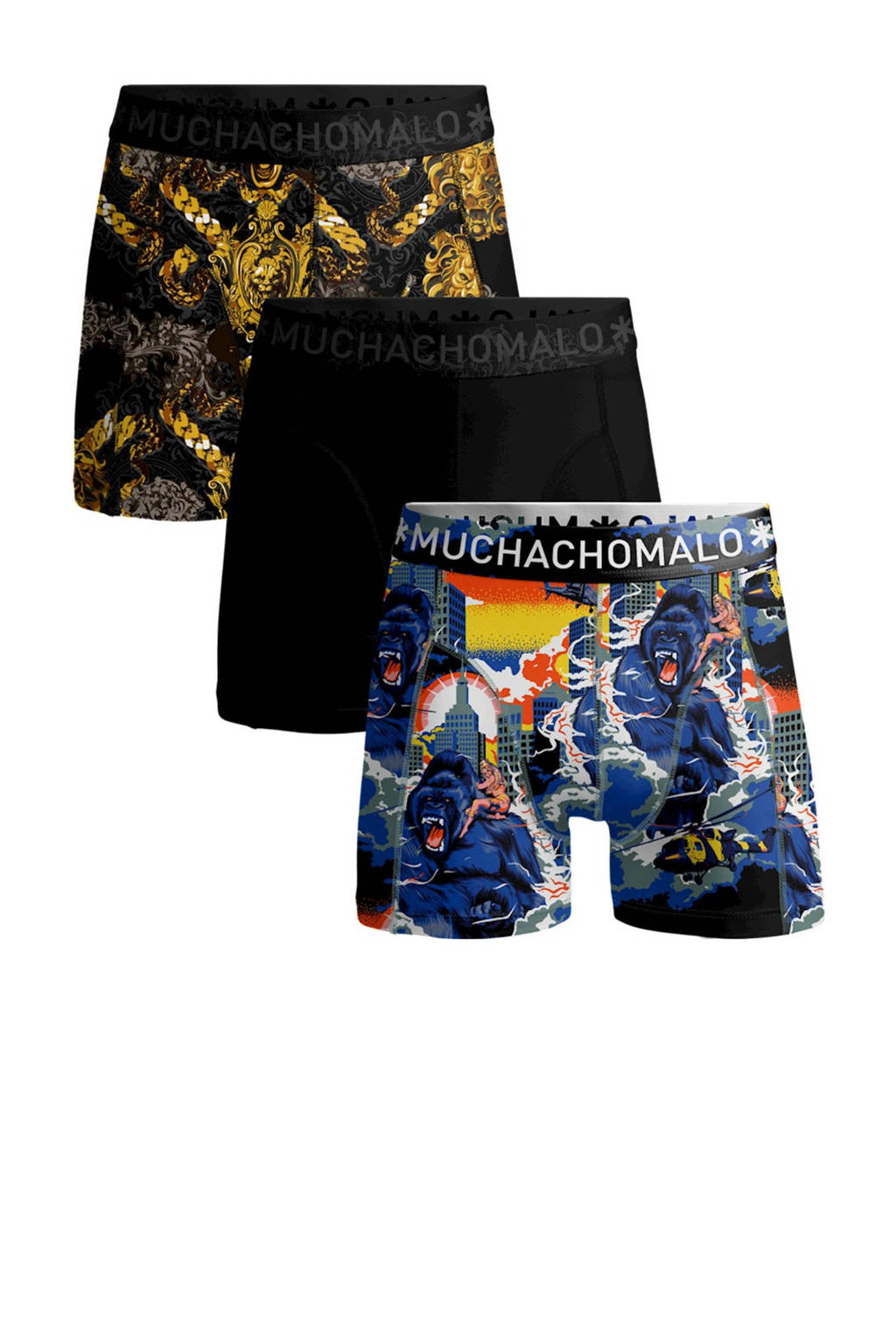 Muchachomalo   boxershort King Kong Cuban Link - set van 3 zwart/multicolor