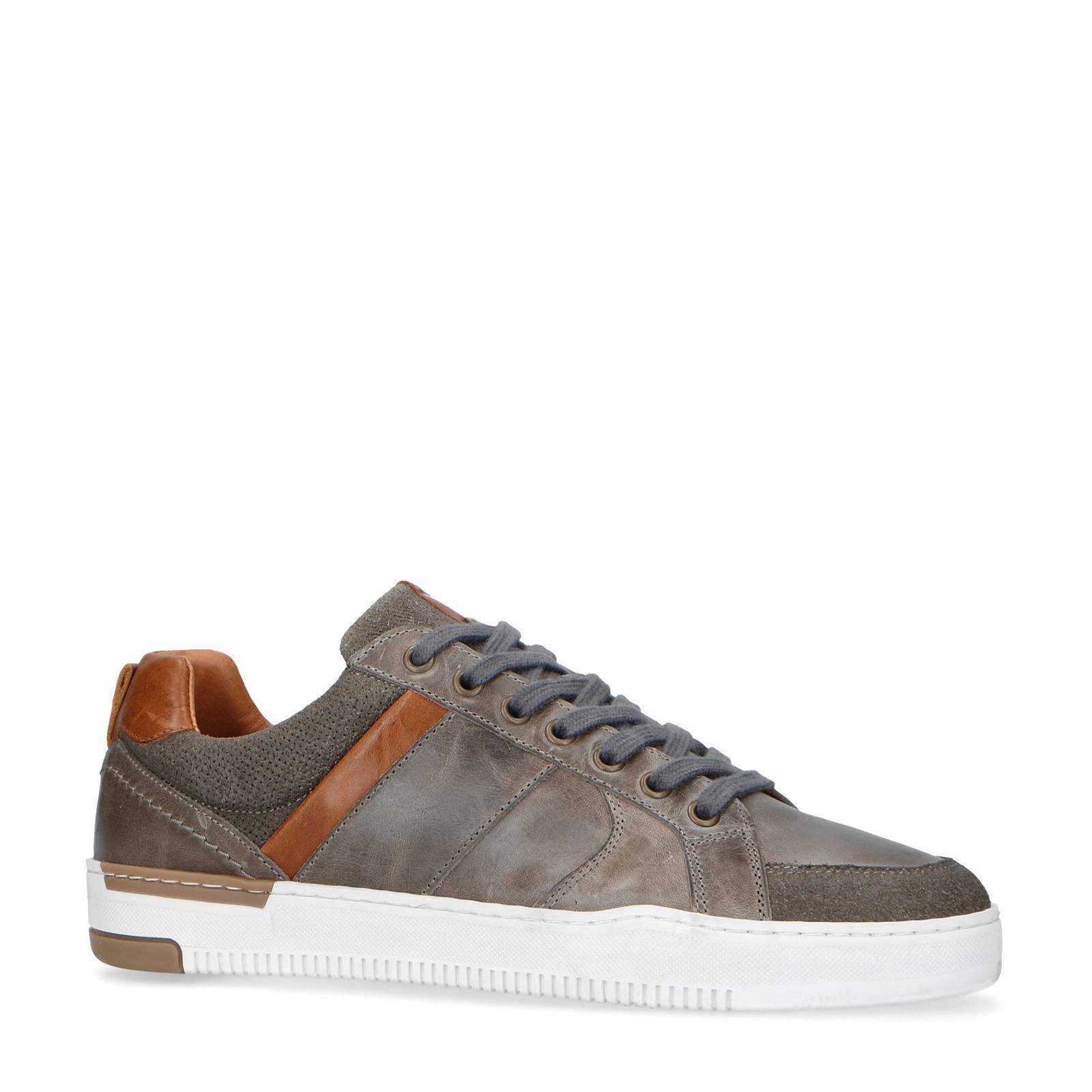 No Stress leren sneakers grijs/cognac | wehkamp
