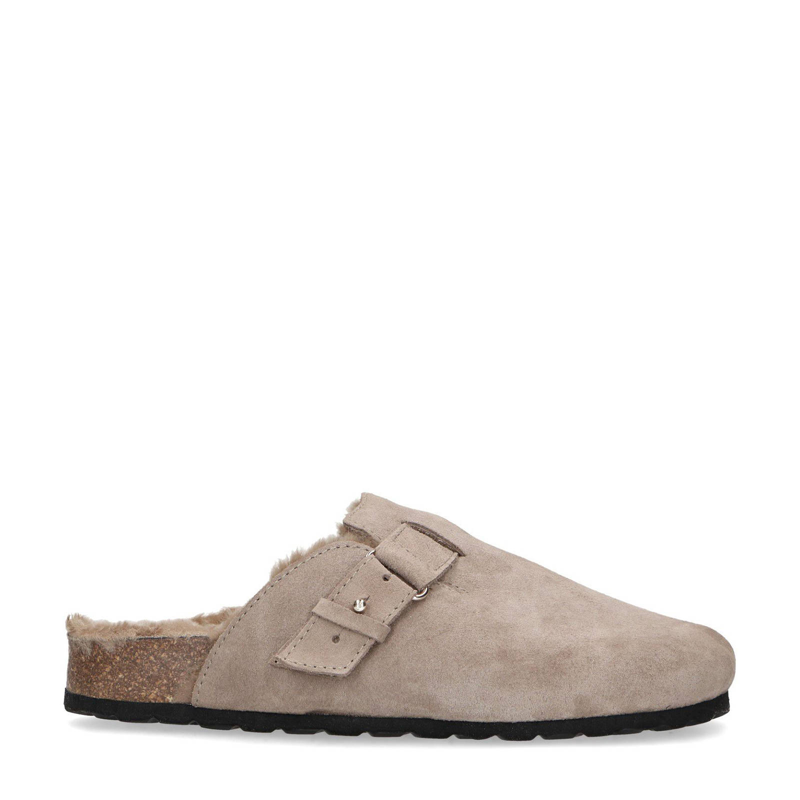 Manfield suède pantoffels taupe | wehkamp