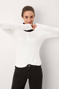 Witte dames Q S designed by basic longsleeve van polyester met lange mouwen, ronde hals en knoopsluiting