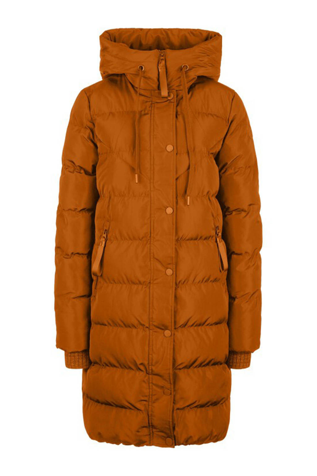 Okergele dames Q S designed by gewatteerde jas van polyester met lange mouwen, capuchon en ritssluiting