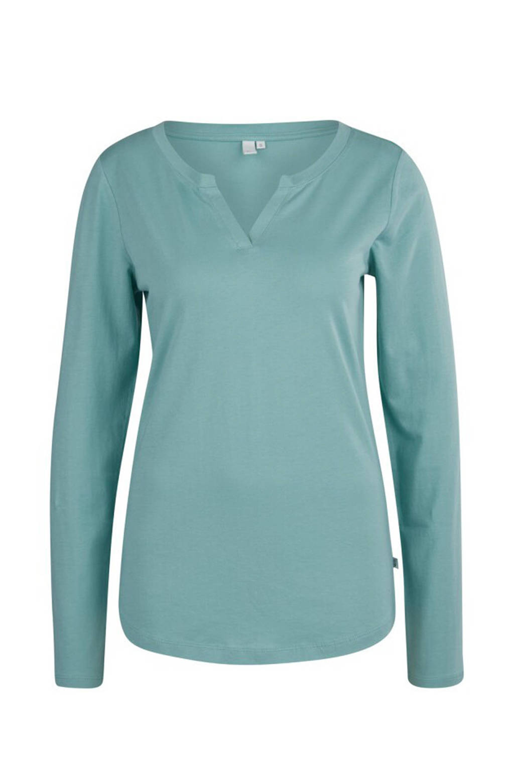 Lichtgroene dames Q S designed by basic longsleeve van katoen met lange mouwen