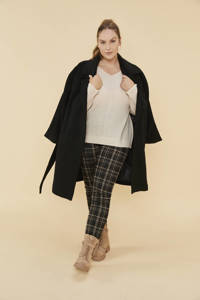 Zwarte dames z-one coat Jasmina van polyester met lange mouwen, reverskraag, striksluiting en ceintuur