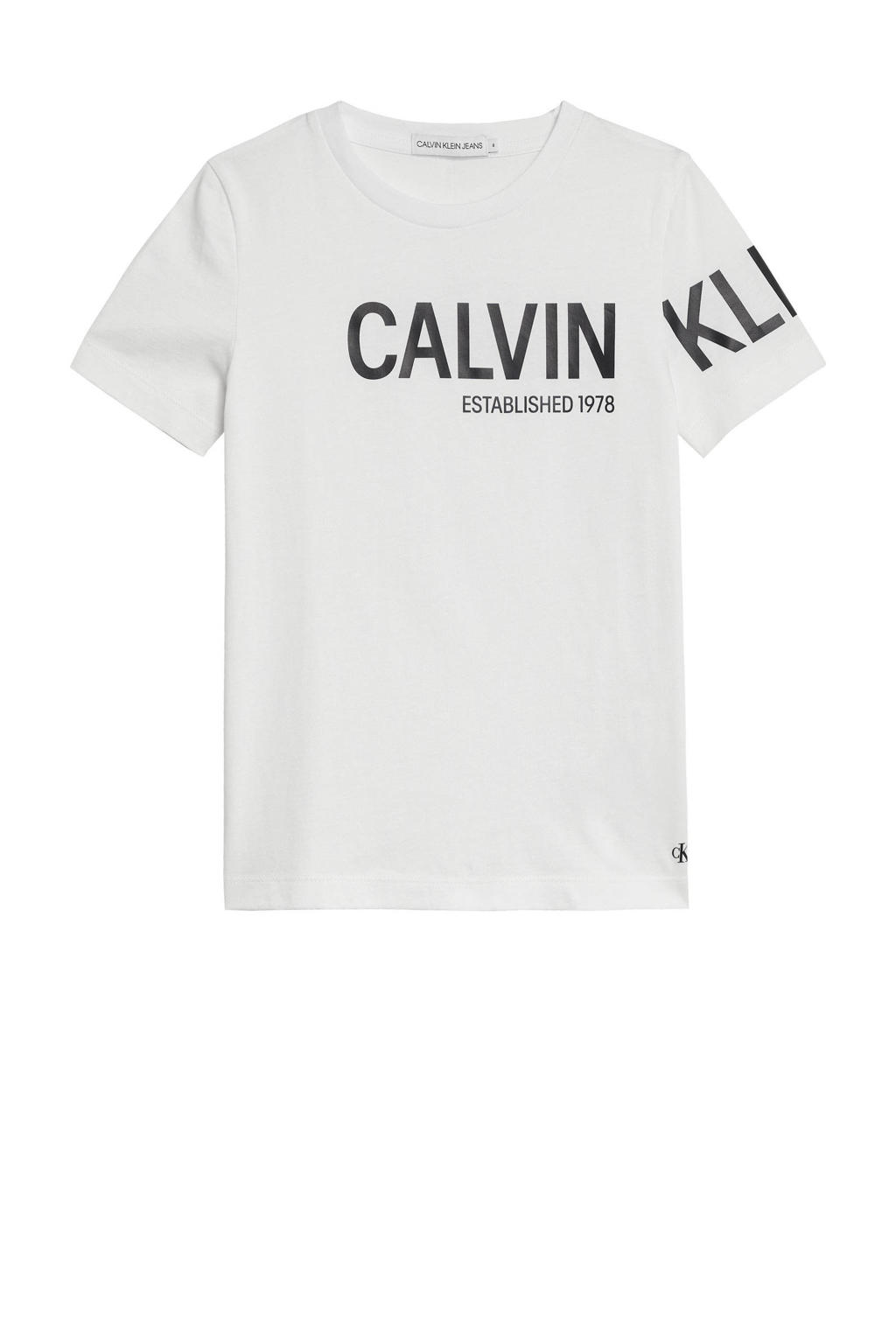 Witte jongens CALVIN KLEIN JEANS T-shirt van biologisch katoen met korte mouwen en ronde hals